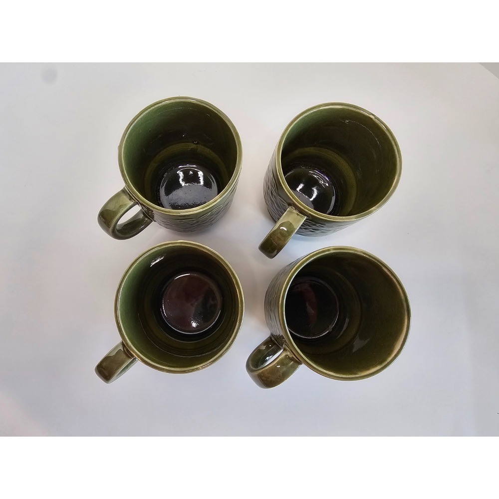 Vintage Avocado Green Mug Set of Four with Hanging Wall Rack 1970's Japan NIB - Picture 4 of 14